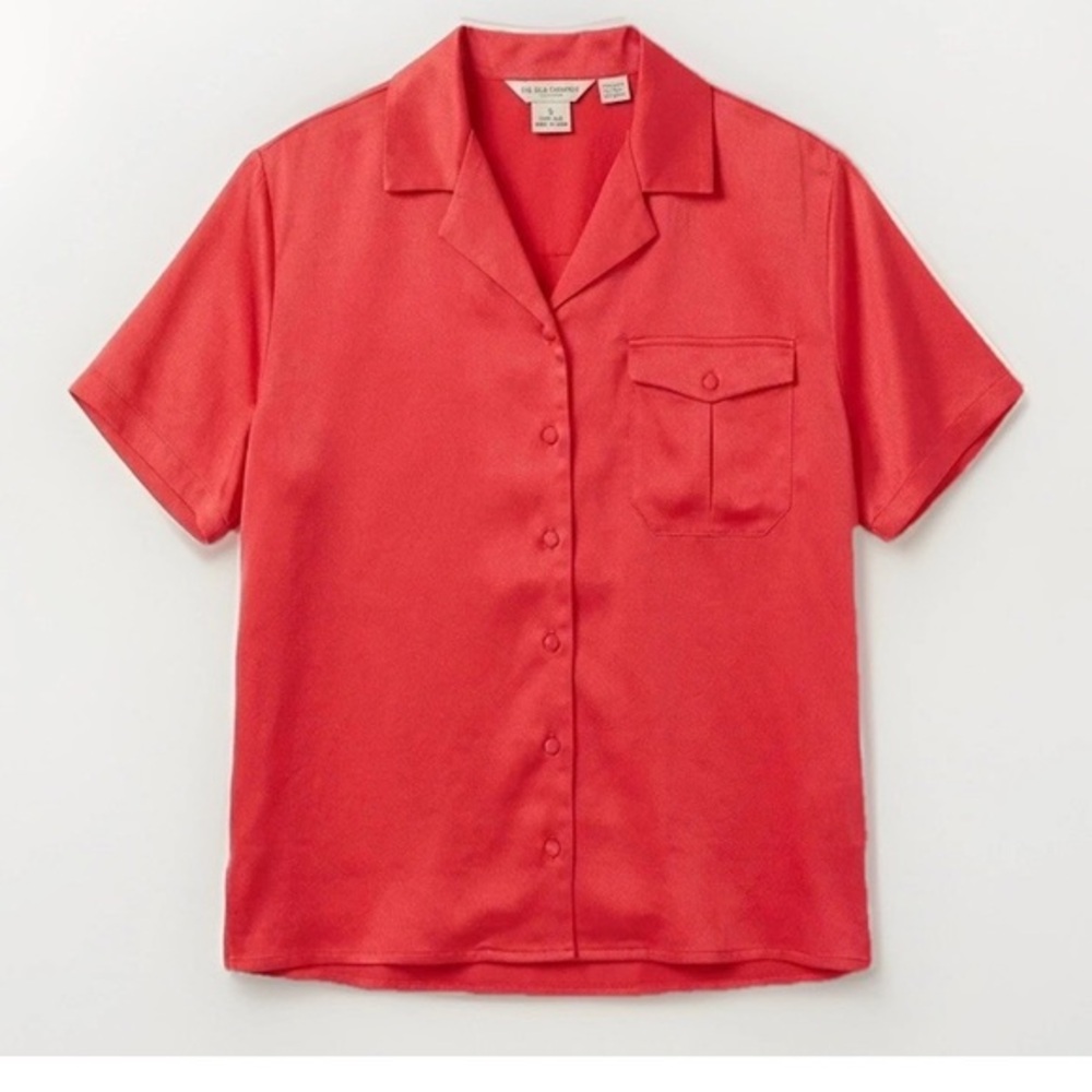 Vintage 90s Hill & Archer Red Crinkle Camp Shirt Blouse Plus Size 20W